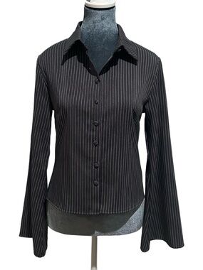 Women’s Dark Gray Pinstripe Button-Front Shirt